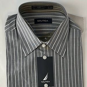 NEW Men's Nautica grey striped button down shirt